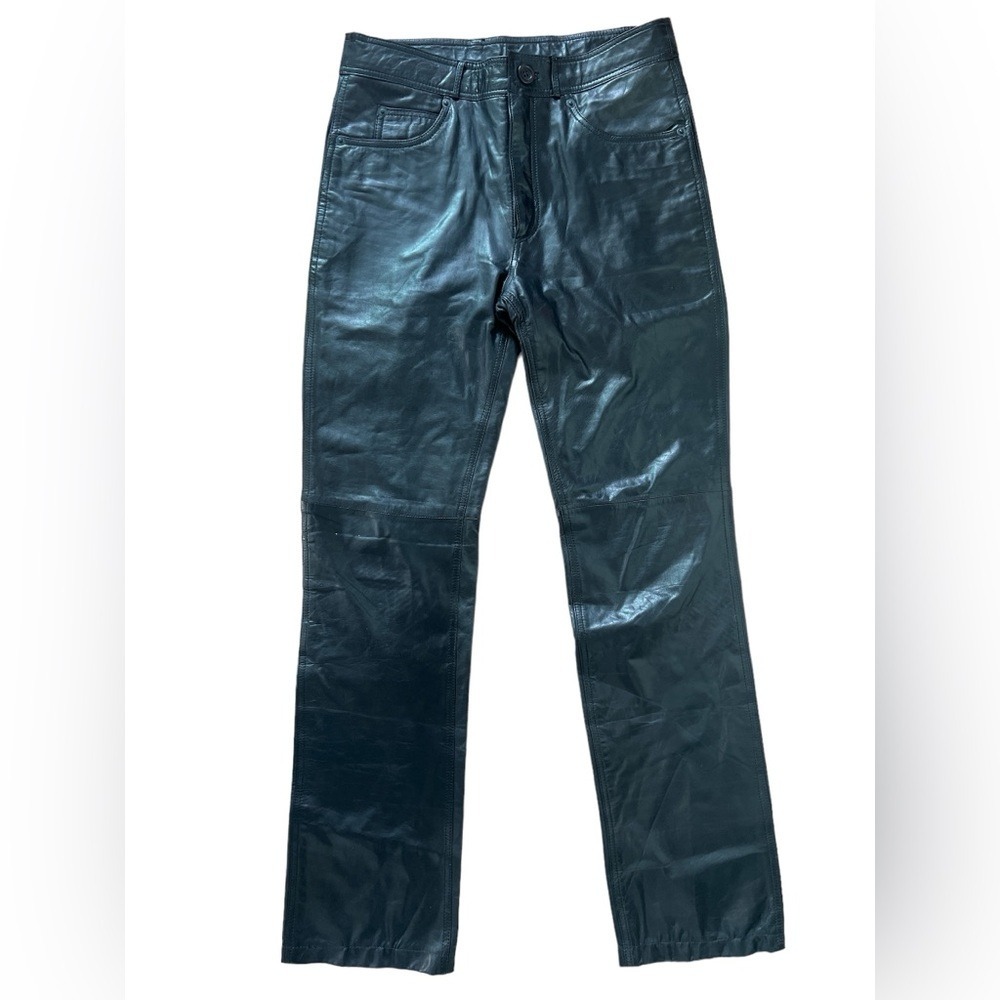 Philippe‎ Monet Genuine Leather Pants Black Straight Leg Women's Size 30